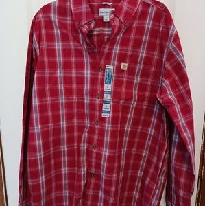 carhartt mens plaid  long sleeve button down shirt size large